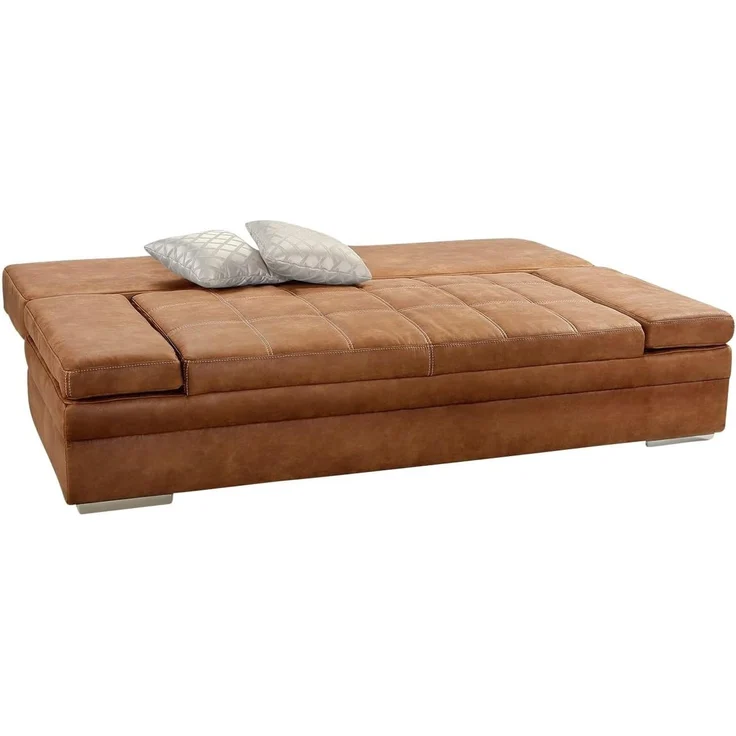 Schlafsofa verstellbar Bettkasten Couch Steppung Antiklederoptik in Braun Curry – Bild 10