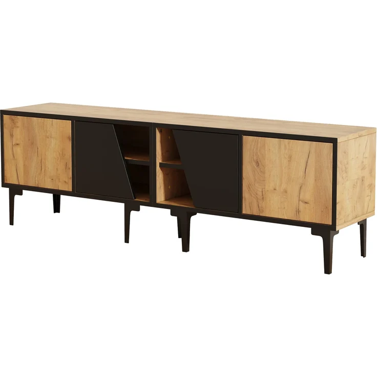TV-Schrank 160x36,5x45 cm in Naturholzoptik mit 4 Fächern & diagonalen Türen – Bild 8