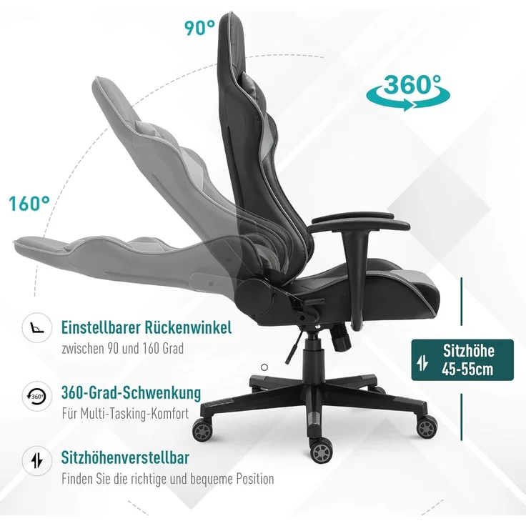 Vinsetto Schreibtischstuhl Gamingstuhl ergonomisch – Bild 4