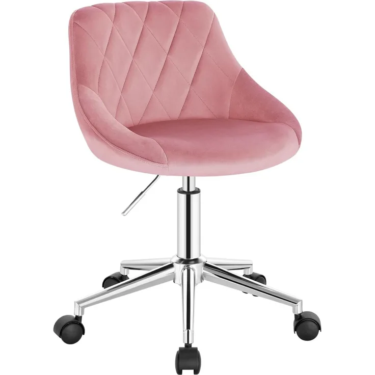 EUGAD 1x Bürohocker Rollhocker Arbeitshocker Kosmetikhocker Schreibtischstuhl Drehhocker Rollstuhl Bürostuhl Clubsessel höhenverstellbar Drehstuhl mit Rollen, Samt, Rosa 0033BGY