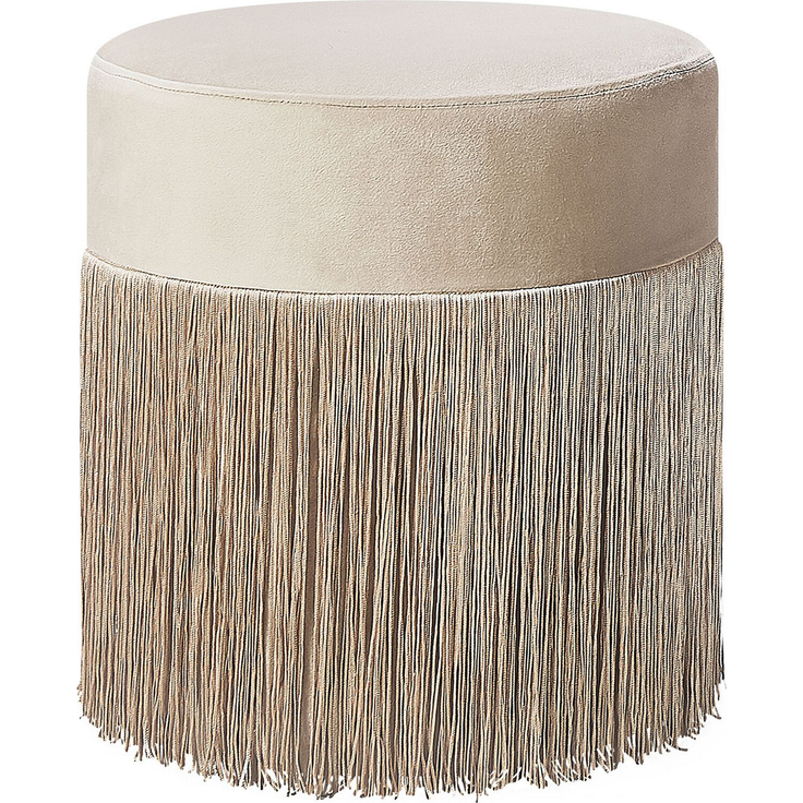 Pouf mit Fransen taupe Samtstoff ⌀ 36 cm VIRGINIA
