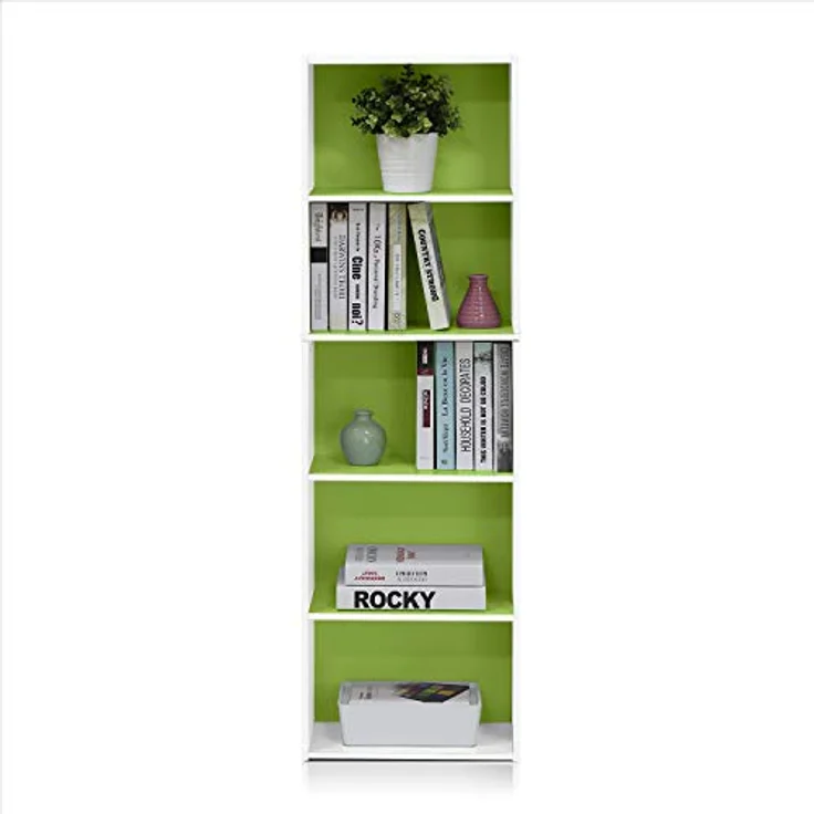 Furinno offenes Bücherregal mit 5 Fächern, holz, Weiß/Grün, 40. 1x23. 9x132. 1 cm – Bild 6