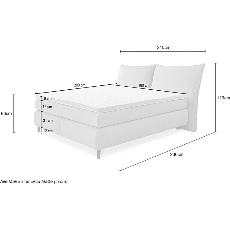 Boxspringbett 180x200 H3+H4 Federkernmatratzen Bonell Topper Flachgew. Beige Grau – Bild 9