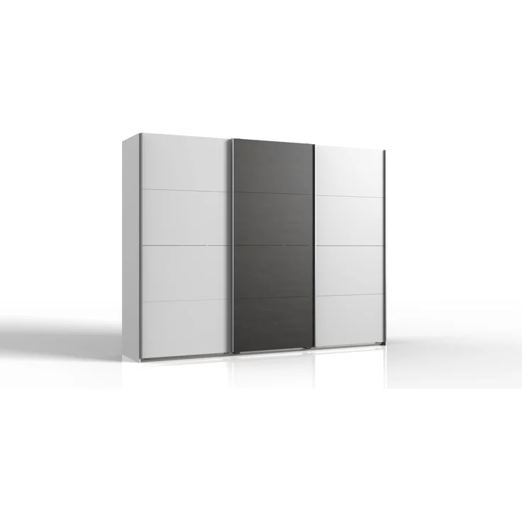 Schwebetürenschrank >Minden< in WEISS + RAW STEEL - 270x208x65cm (BxHxT) – Bild 2