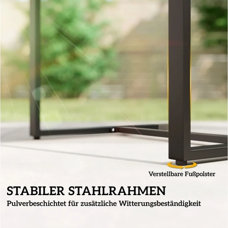 Gartenmöbel-Set 3-teilig mit Kunststoff-Rattan, Glastisch, 55x58x76 cm, Hellgrau – Bild 5
