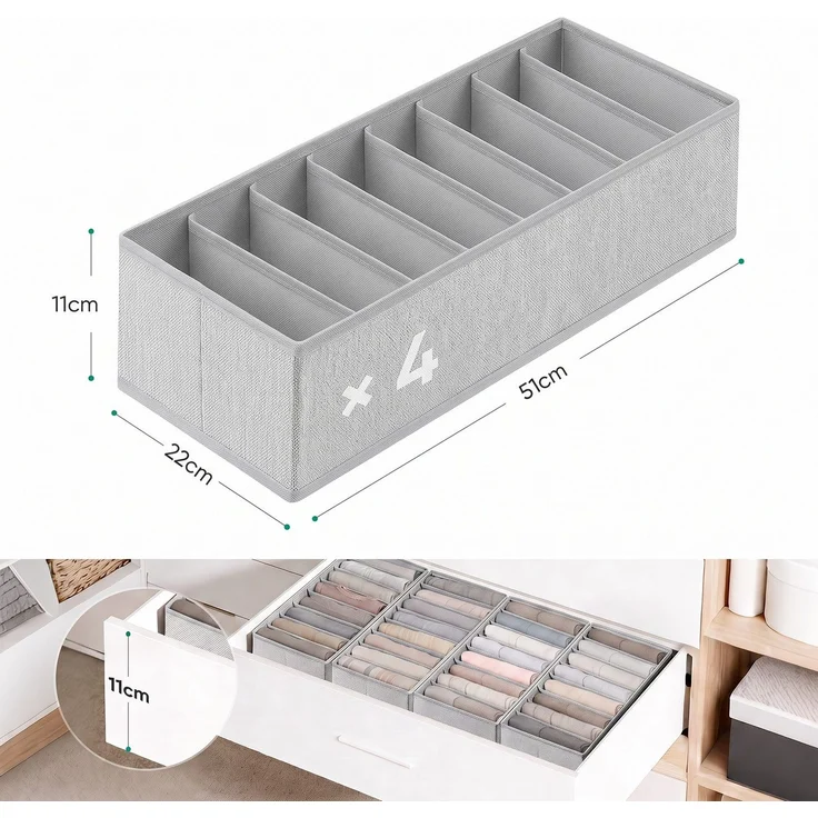 Sekey Aufbewahrungsbox Aufbewahrungsboxen für Schubladen Faltbare Stoffboxen aus Vliesstoff mit Längsfächer 22 x 51 x 11 cm 4 Stück – Bild 9