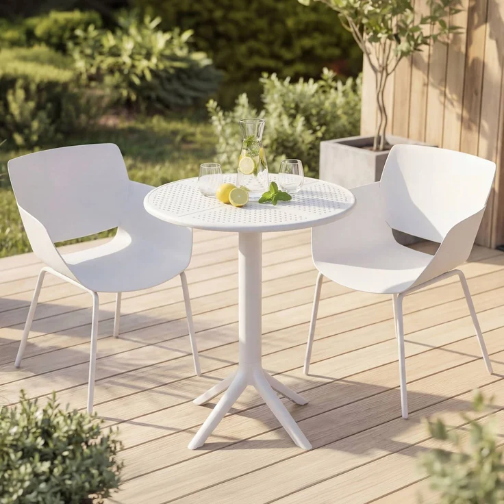 Gartenmöbel-Set SARA mit 2 Stühlen - 168x60x80cm, Kunststoff, Weiß | Balkonset Gartenset Tisch mit Stühlen Bistroset Outdoor – Bild 4