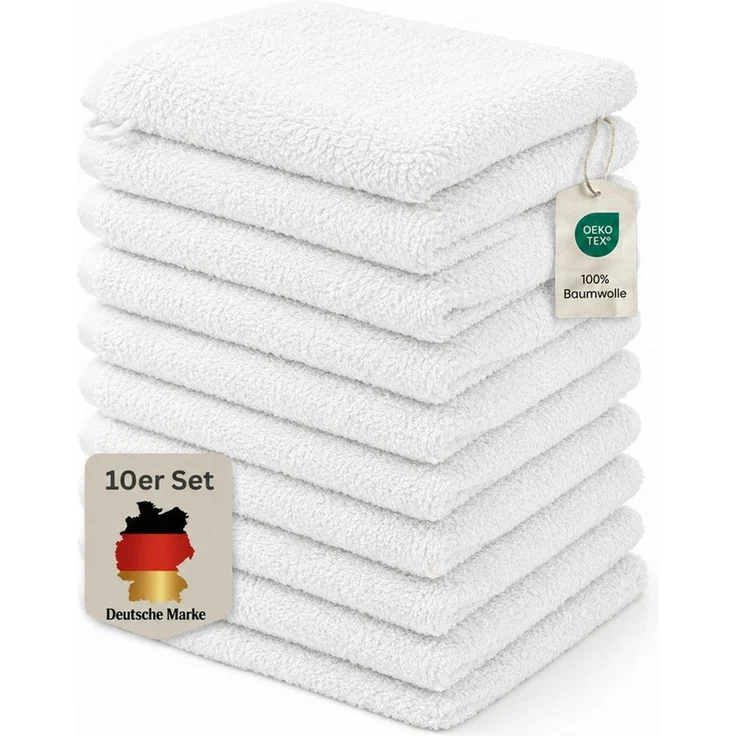 Komfortec Waschhandschuh 10er Set, Waschlappen, Saugfähig & Hautfreundlich, (Set, 10-St), Weich, 100% Baumwolle, 16x21 cm – Bild 1