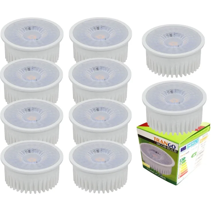 TRANGO LED-Leuchtmittel, 10er Pack MOCWSD-10 Ultra flach 5 Watt 3 Stufen dimmbare LED Modul 6000K Tageslichtweiß (kaltweiss) zum Austauschen GU10 & MR16 Halogen Leuchtmittel, 10 St, für Einbauleuchten, Deckenstrahler, Einbaustrahler
