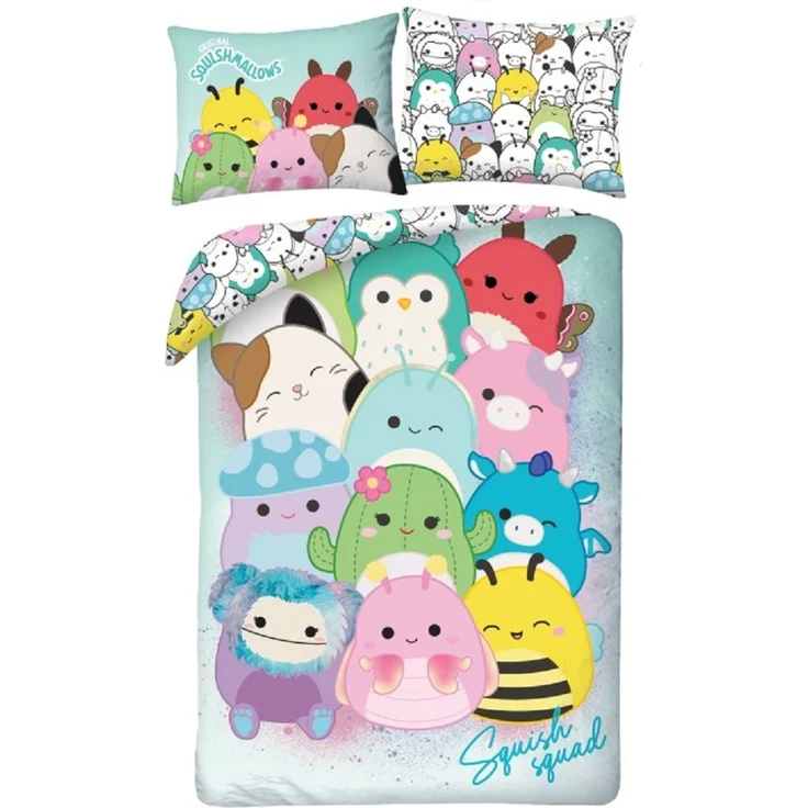 Squishmallows Bettwäsche Set aus Mikrofaser Bettdeckenbezug 140 × 200 cm mit 70 × 90 cm Kissenbezug