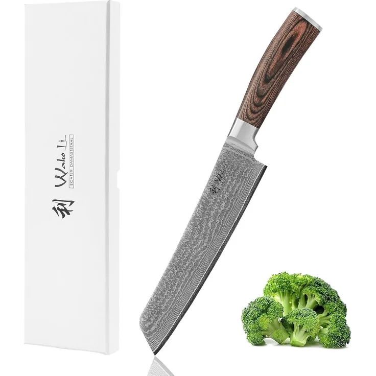 Wakoli Asiamesser Edib Tanto Damast Küchenmesser Kochmesser 20 cm Klinge Pakkaholzgriff, aus 67 Lagen Damaststahl, VG-10 Stahlkern