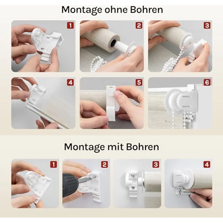 WOLTU Doppelrollo Klemmfix ohne Bohren Holzlook Buche B75 x H150 cm, Duo Rollo Zebrarollo Fensterrollo Klemmrollo Seitenzugrollo Easyfix lichtdurchlässig & verdunkelnd Rollos für Fenster und Tür – Bild 8