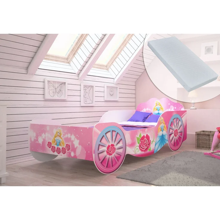 Kids Collective Kinderbett Kutsche Mädchenbett, 80x160 mit Rausfallschutz, und Matratze, Prinzessin Kinder Spielbett 160x80 – Bild 1