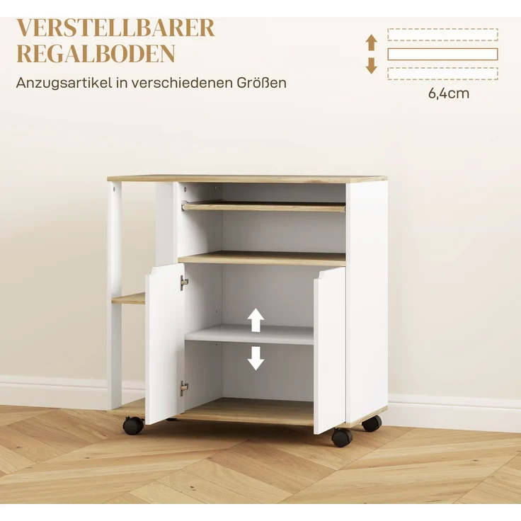 HOMCOM Küchenwagen, MDF, Naturholz+Weiß, 80L x 40B x 82H cm – Bild 5