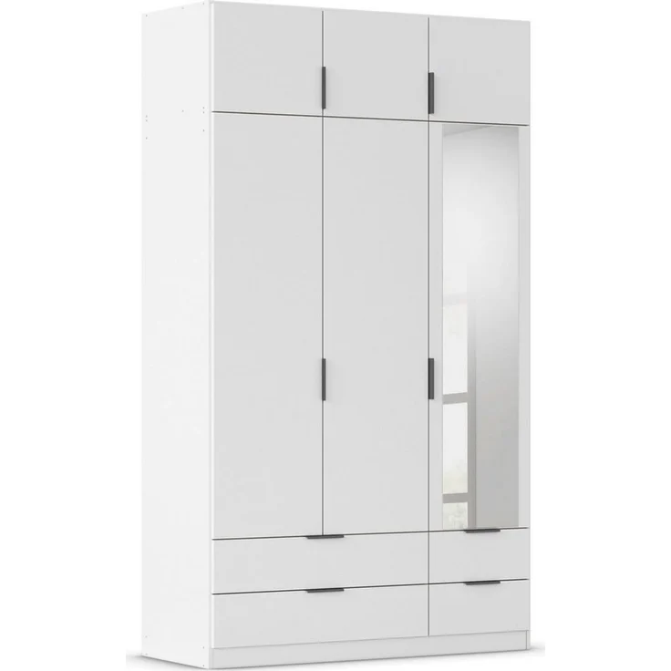 Rauch Möbel Lagoa, Kleiderschrank, Garderobe für Schlafzimmer, Kinderzimmer, Jugendzimmer 6-türig, mit Spiegel, 4 Schubladen, Farbe Weiß, Breite 136 – Bild 1