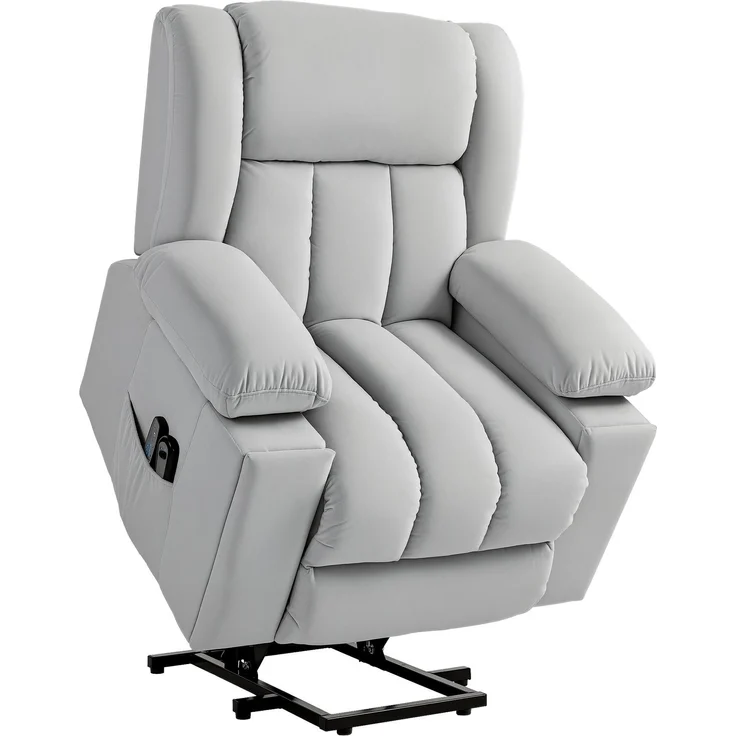 MELAYR, Elektrischer Aufsteh-Sessel, Weicher, samtartiger Stoff, USB-Anschlüsse, 101 x 93 x 104 cm, Hellgrau – Bild 1