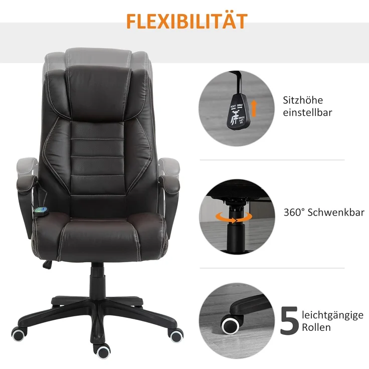 Vinsetto Schreibtischstuhl Bürostuhl mit Massagefunktion (Bürostuhl mit Massage, 1 St), 6 Vibrationspunkte, Leinen-Gefühl, einstellbar, Schwarz – Bild 5