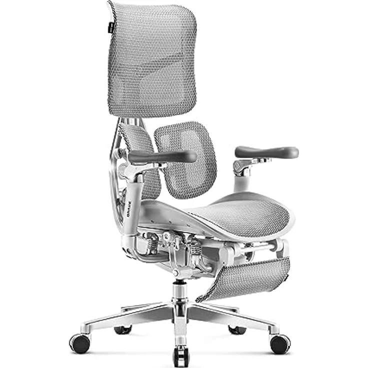 Diablo Brave V-Kinetic Bürostuhl Ergonomisch Schreibtischstuhl Chefsessel mit Fußstütze 5D Armlehnen Netzstoff Lendenwirbelstütze Verstellbarer Sitz Belastbar bis 120 kg (Grau) – Bild 2
