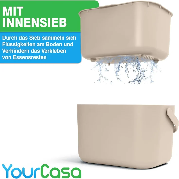 YourCasa Biomülleimer Küche 5L - Komposteimer Küche mit Sieb Spülmaschinenfest, Fassungsvermögen 5L, Spülmaschinenfest – Bild 3