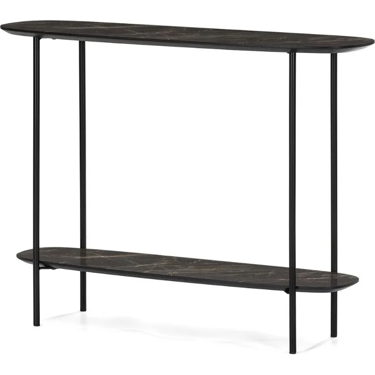 Moderne Design Konsole MARMOL 100cm schwarz Marmor-Dekor Metallgestell