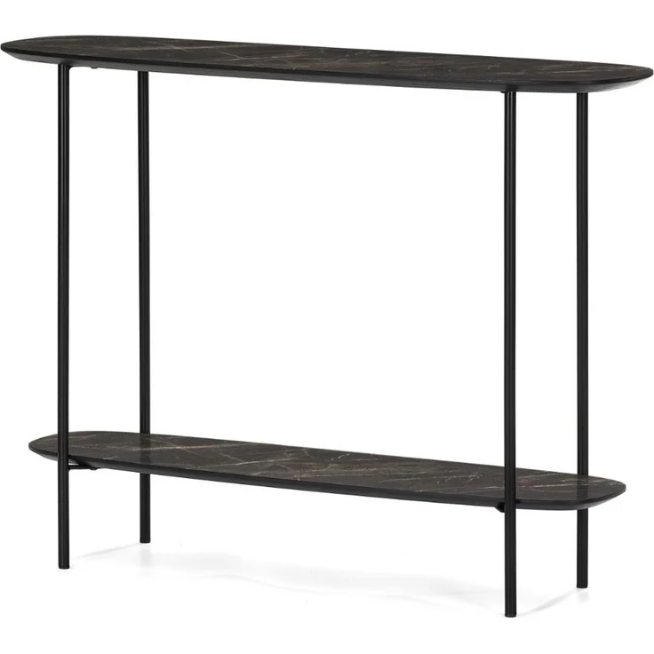Moderne Design Konsole MARMOL 100cm schwarz Marmor-Dekor Metallgestell – Bild 1