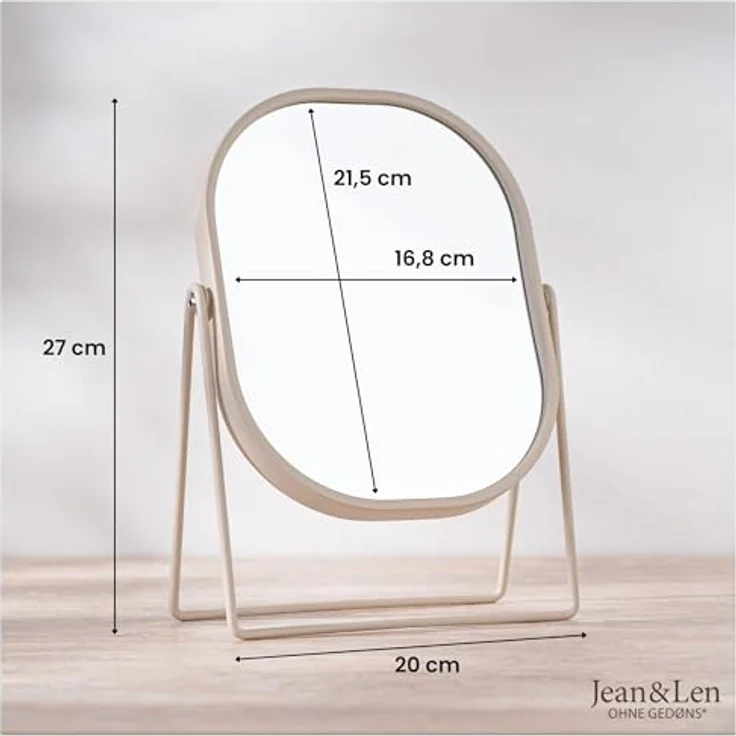 Jean & Len Kosmetikspiegel beige, zweiseitig mit 3-facher Vergrößerung, 20 x 27 cm, robust und kratzfest – Bild 4