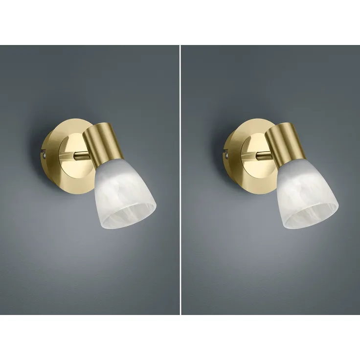 2er Set LED Wandstrahler Messing mit Glas Lampenschirm, Breite 10cm