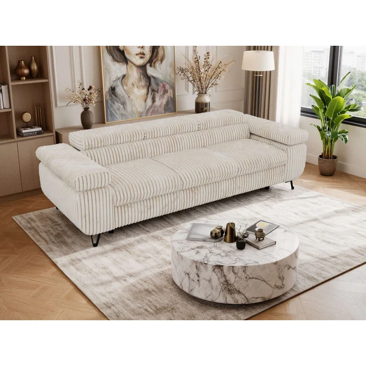 3-Sitzer Polstersofa PETER, verstellbaren Armlehnen und Kopfstütze, breite 262 cm, Gepolsterte Couch, Wellenfeder - Beige Cord – Bild 5