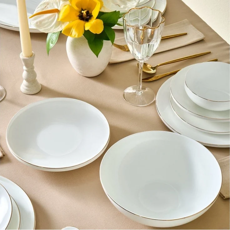 Karaca Geschirr-Set Fine Bone Meridian 55-tlg. Tafelservice 12 Personen– Gold, Fine Bone Porzellan – Bild 3