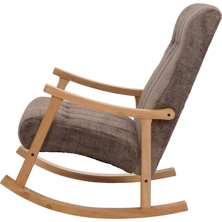 Schaukelstuhl HWC-K10, Relaxsessel, Holz FSC® Stoff/Textil Chenille (465g/m²) ~ braun, Gestell natur – Bild 5