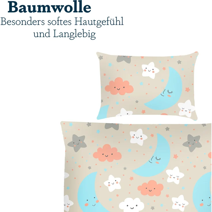 Kinder Betten-Set inkl. Bettwäsche 100x135cm / 40x60cm Mond Sterne Wolken – Bild 4