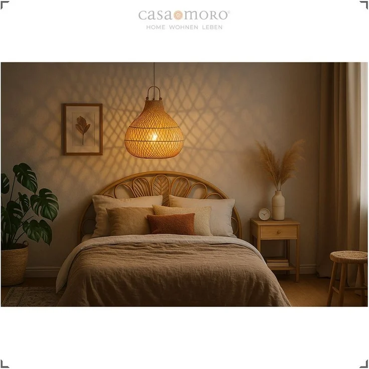 Casa Moro Deckenleuchte Rattan Lampe Natur – Hängelampe & Deckenlampe Ø 30 x H 35 cm, ohne Leuchtmittel, E27, Pendelleuchte, Geflochten, Esszimmer, Wohnzimmer, Schlafzimmer – Bild 3