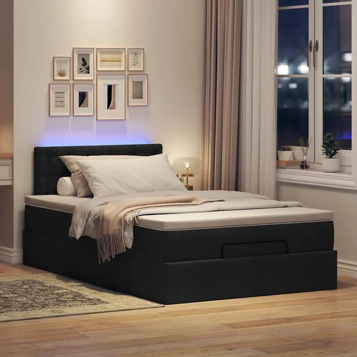 vidaXL Ottomane Bett mit Matratze & LEDs Schwarz 120x190 cm Stoff 3312459 – Bild 2