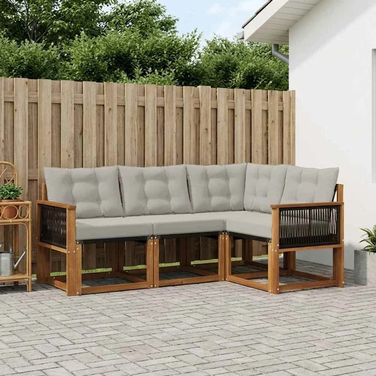 vidaXL Outdoor-Sofagarnitur 4 stk. 4-Sitzer Natur und Hellgrau 3381919 – Bild 1