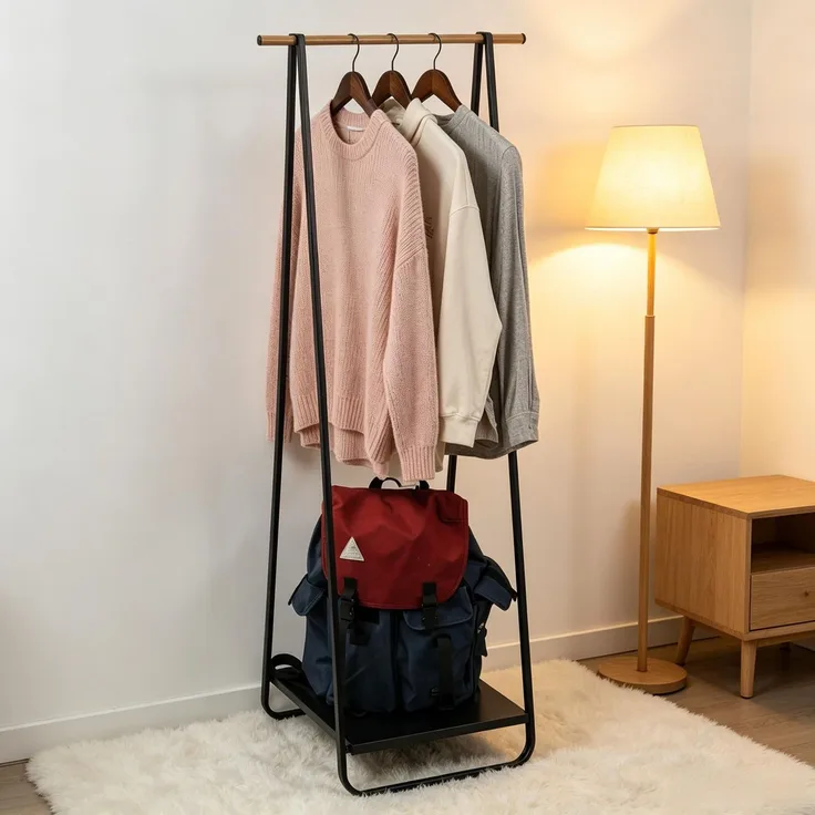 Faumrta Moderne Kleidungshalter,Schlafzimmer Kleidungshalter,Flur Kleidungshalter(nur mit Kleidungshalter)37CM*45CM*141CMSchwarzMetal & Wood