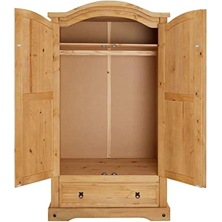 Kleiderschrank Salsa Garderobenschrank Mexiko Möbel Kiefer massiv, gebeizt/gewachst, 2 Türen und 1 Schublade – Bild 6