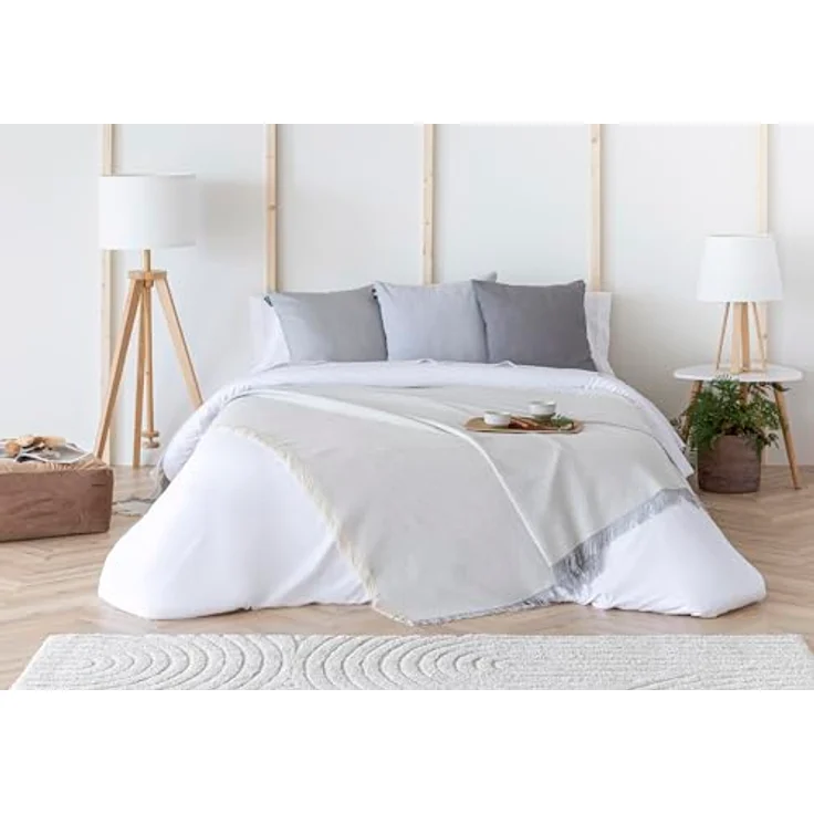 Todocama Mehrzweck-Tagesdecke, Tagesdecke, Überwurf für Bett, Sofaüberwurf, Jarapas, einfarbig (125x180 cm, hellgrau). – Bild 4