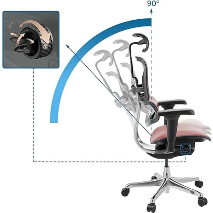 hjh OFFICE Bürostuhl ergonomisch ERGOHUMAN Ultra L GEN2 Originales Design, Bürosessel mit Flexibler Lendenwirbelstütze, Leder, Burgunderrot – Bild 5