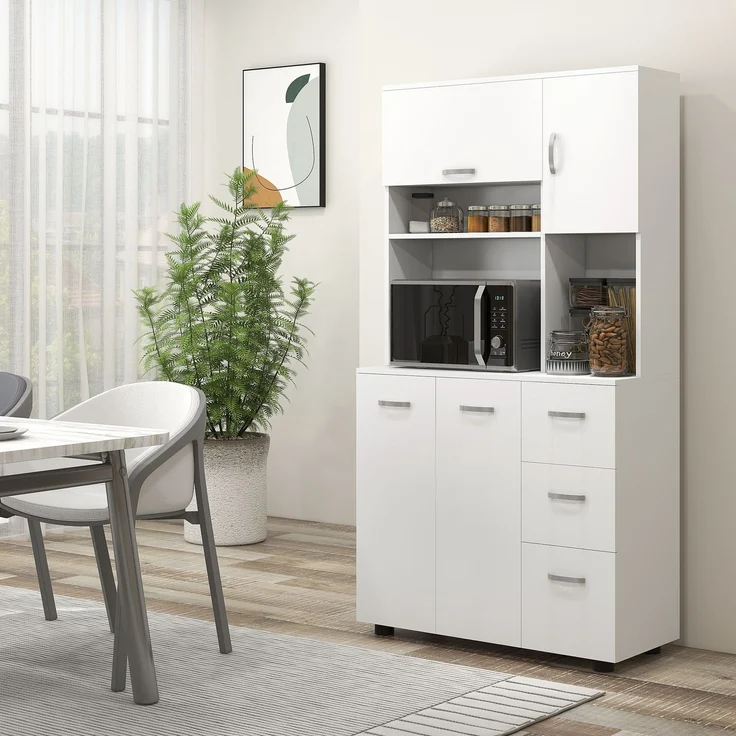 Wohnora-Küchenschrank, Buffet, 3 Schubladen, 3 Regale, viel Stauraum, 89x39,5x168cm, Weiß,H 1680cm x T 890cm x B 395cm – Bild 2