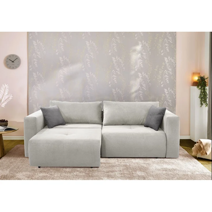 Schlafcouch Verwandlung Big-Sofa - Ecksofa Gästebett Bettkasten Cord Silbergrau – Bild 5