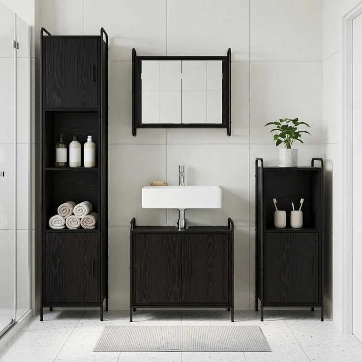vidaXL Badezimmerschrank-Set 3 stk. Schwarz Eichen-Optik 3444495 – Bild 1