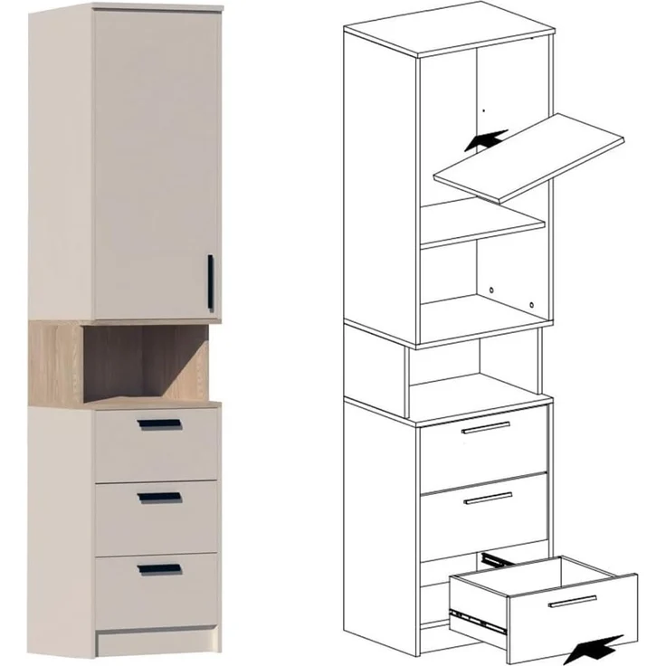 Marmex Möbel Grant 15C Ein modernes Schlafzimmer-Set, Jugendzimmer-Set, Eckkleiderschrank und Bücherregal, laminierte Spanplatte, graubeige cashmere+cremona torro, 143x195x91 cm – Bild 3