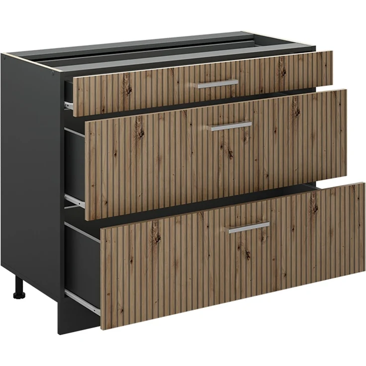 Küchenunterschrank R-Line Artisan-Eiche/Anthrazit 100 cm Arbeitsplatte Marmor Vicco – Bild 3