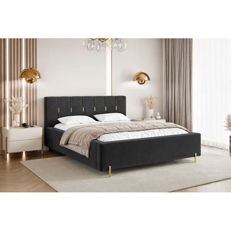 MEBLINI Polsterbett 120x200 mit Lattenrost mit Matratze – FABIO – Schwarz Samt – Doppelbett mit Bettkasten - Stauraumbett - Kopfteil Bett mit Stauraum – Bild 1