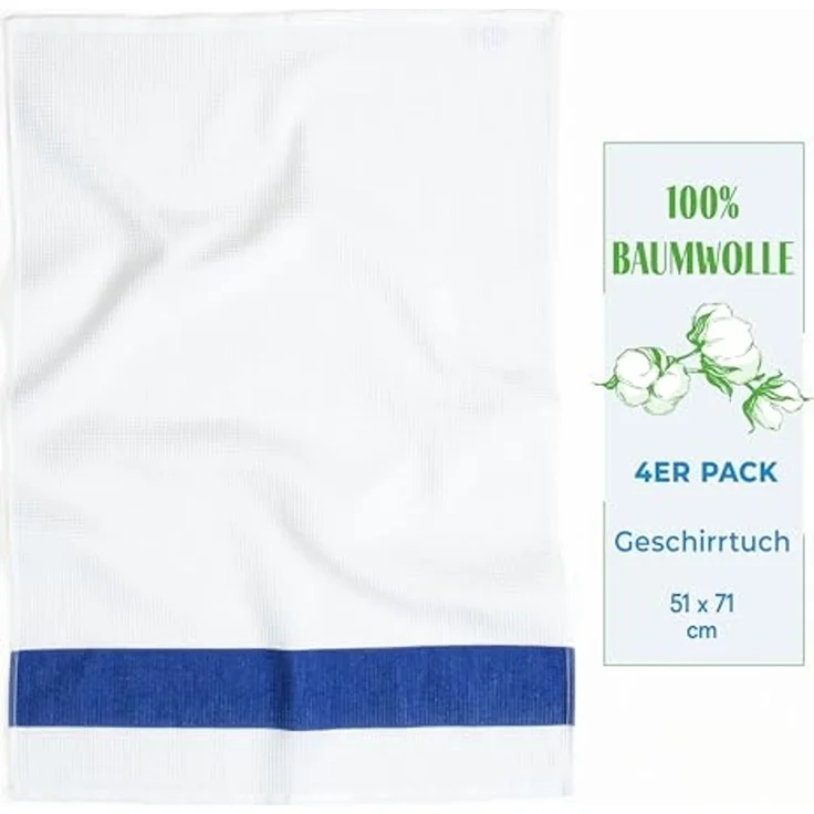 Hammetex 4er Set 50x70 cm Waffel-Handtuch aus 100% Baumwolle – Küchtuch mit Aufhängeschlaufe – Saugfähig, Schnelltrocknend & Oeko-Tex Zertifiziert – Blau – Bild 3