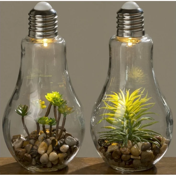 BOLTZE GRUPPE GmbH LED Tischleuchte LED Tischleuchte mit Pflanze Ø 11 cm H 23 cm Glas – Bild 1