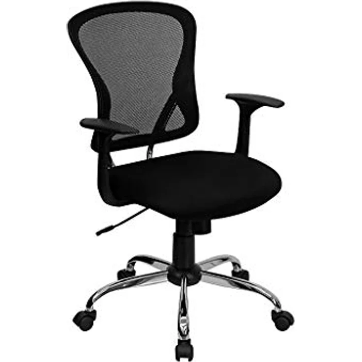 Flash Furniture Arbeitsstuhl, mittelhohe Rückenlehne, Netzmaterial, drehbar, mit Chrombasis und Armlehnen, schwarz, 74 x 61 x 28 cm – Bild 5