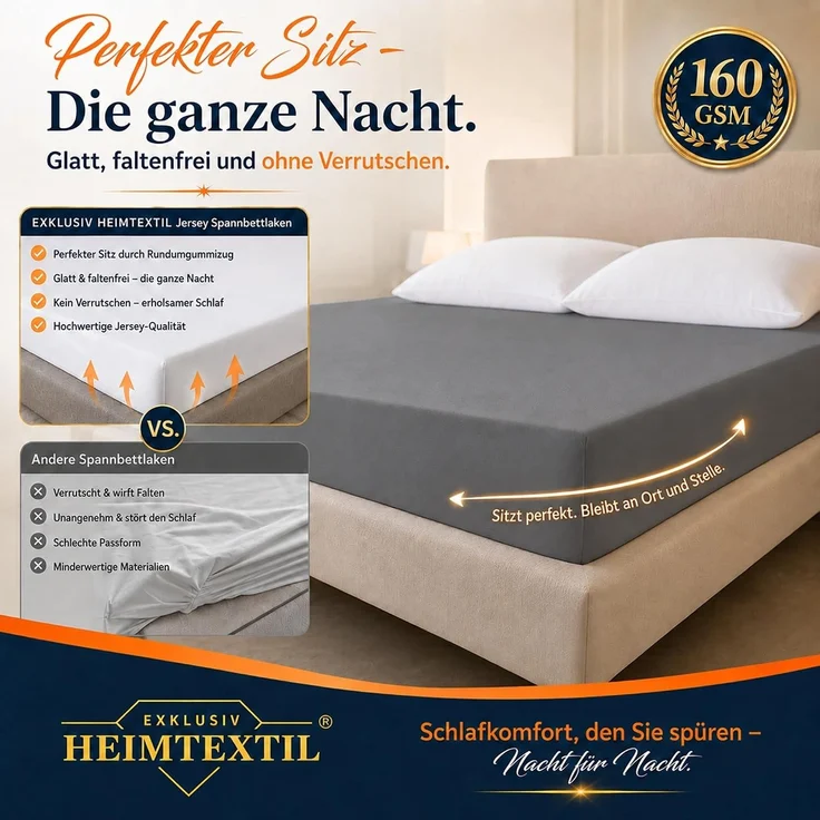 Jersey Spannbettlaken Deluxe 200 x 220 cm Anthrazit – Bild 3