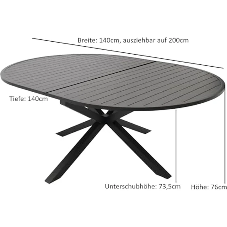 DEGAMO Gartentisch ARLES, Ausziehbar rund/oval 140/200x140cm, Aluminium anthrazit – Bild 3