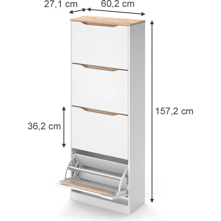 Schuhkipper Ruben Weiß/Artisan-Eiche 60.2 x 157.2 cm mit 4 Kippfächern Vicco – Bild 2